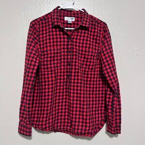 Old Navy Classic Long Sleeve Red‎ Black Shirt Size M